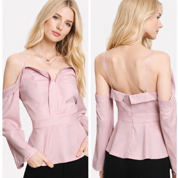 M Signature Label Collection Tops - Pink Drop Sleeve Off Shoulder Top